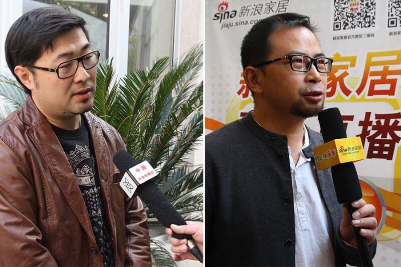 左图为设计师岳琳接受中央电视台采访,右图为设计师陈苏接受新浪家居